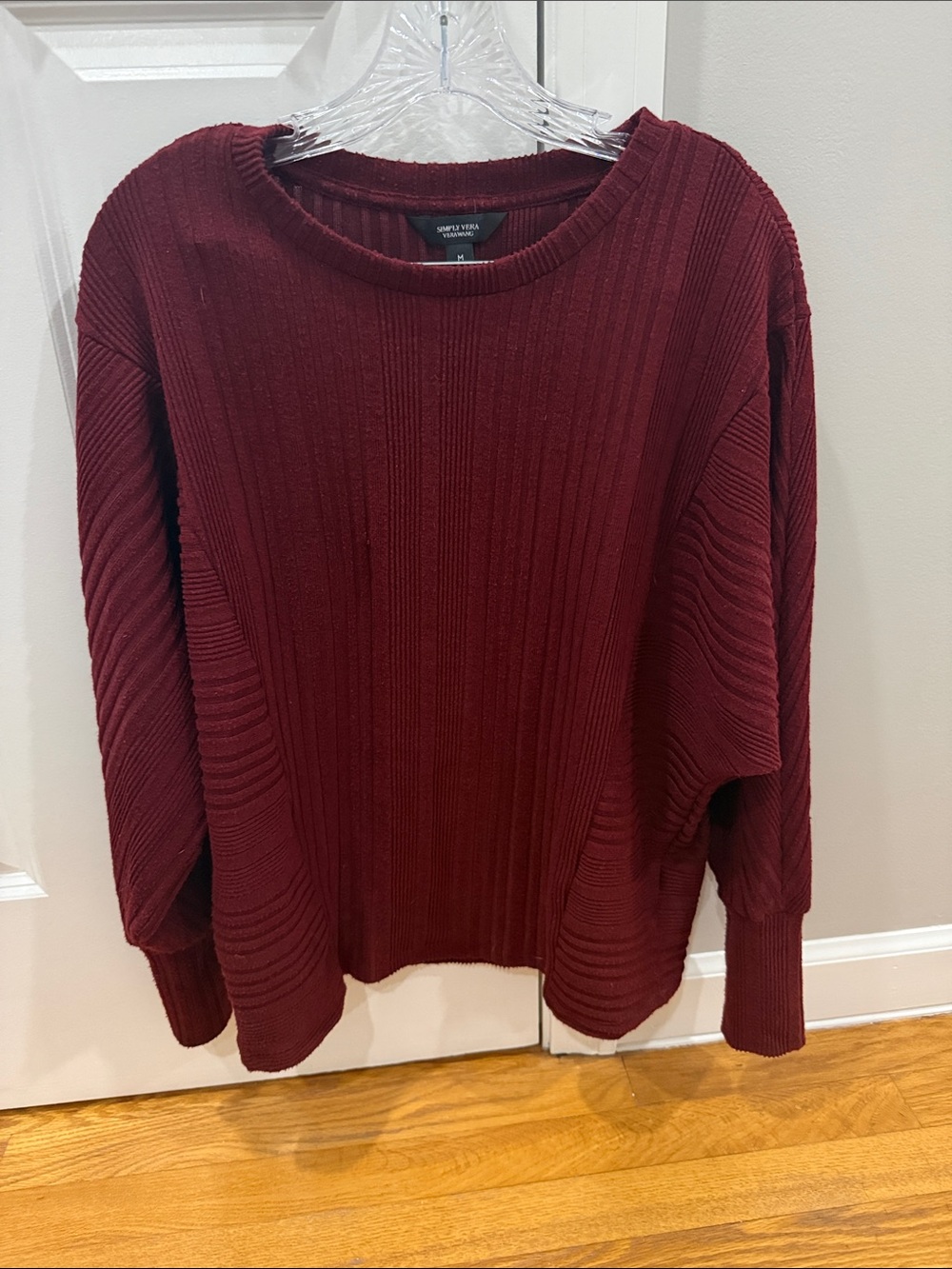 Simply Vera Vera Wang Ribbed Crewneck Sweater - Deep Burgundy